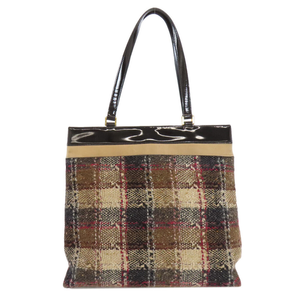 Burberry Bag Leather Check Tartan Canvas Tote Black